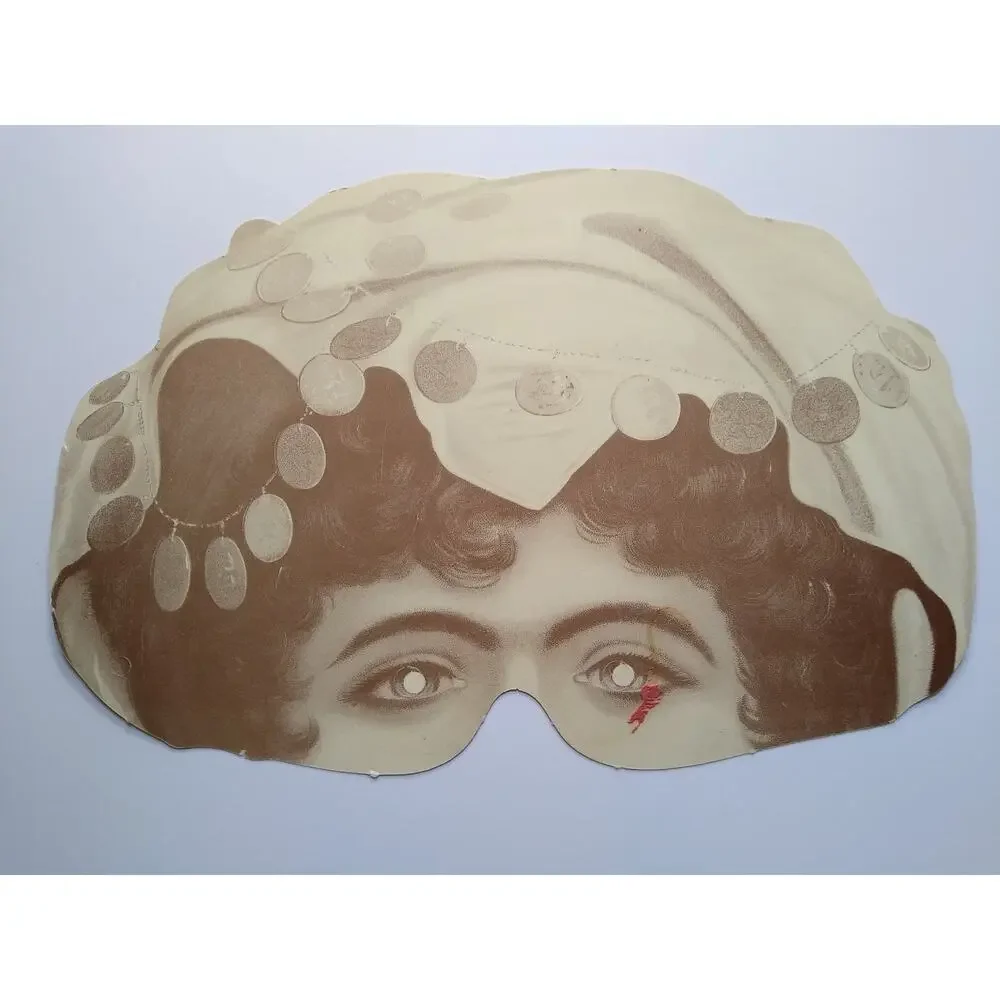 Vintage Paper Women Fortune Teller Turban Coin Mask Victorian Style Costume